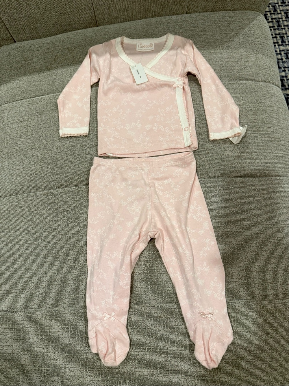 Coccoli Baby Girl Soft Pink Floral Footed Two Piece Set Pygamas PJs